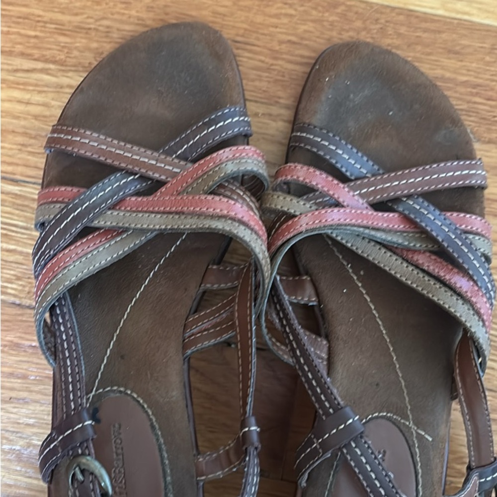 croft & barrow Brown Sandals with Pink and Gray Accent Straps